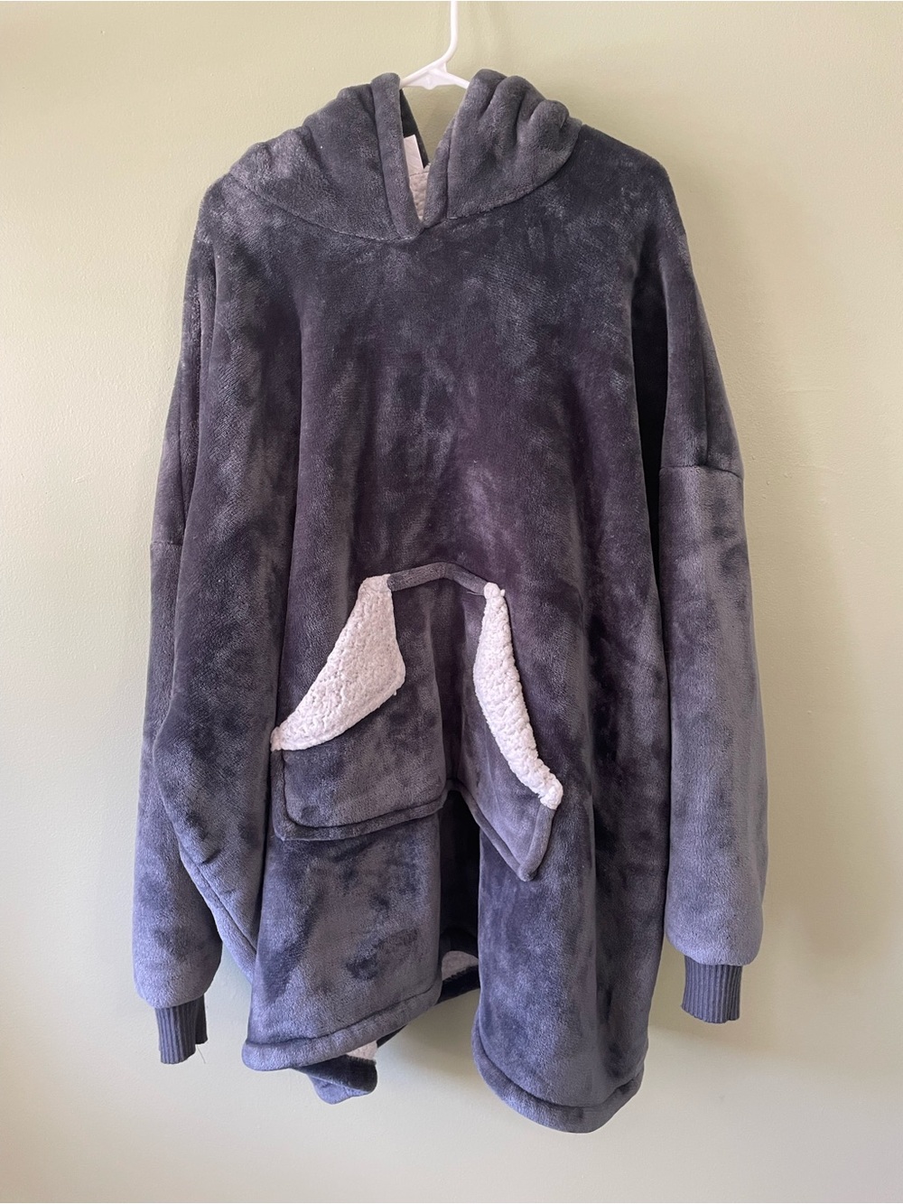 Cozy Plush Hooded Pullover - Slate Gray with Sherpa Pocket